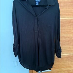 Max Edition Black Relaxed Button Down Shirt with Notched Collar